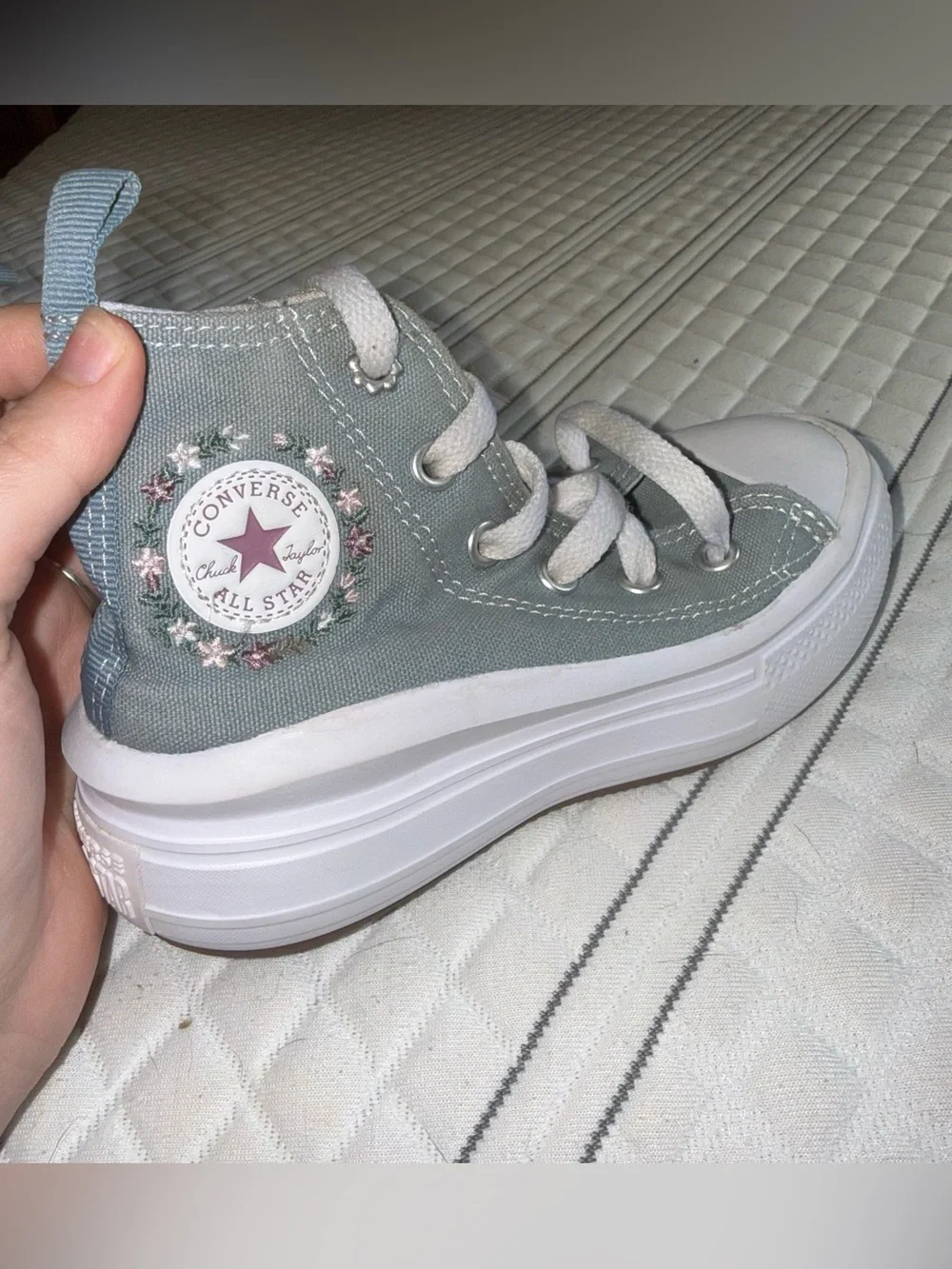 Converse Kids High Top Sneakers in Light Blue with Floral Patch